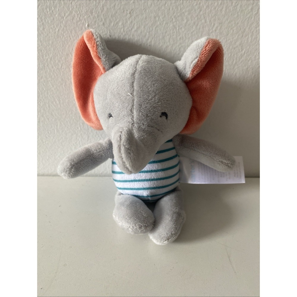 Carters Striped Elephant Plush Small Lovey Rattle Stuffed Animal Baby Toy Cute